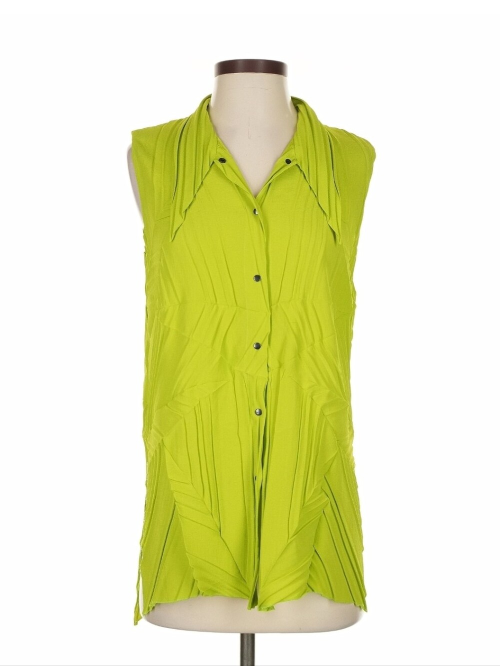 Babette Sleeveless Cowl neck Pleated Button-Front Blouse in Lime Sz Small